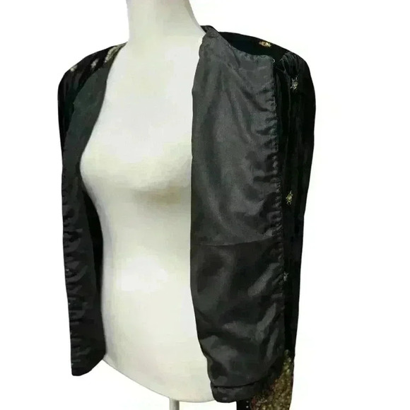LESLIE FAY Black Velvet Evening Jacket with exquisite Beading and jewels  Size S - Picture 12 of 16